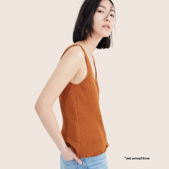 🧡 MADEWELL KINGSTON BUTTON FRONT SWEATER TANK GOLDEN PECAN MEDIUM ORANGE BROWN - Picture 2 of 7